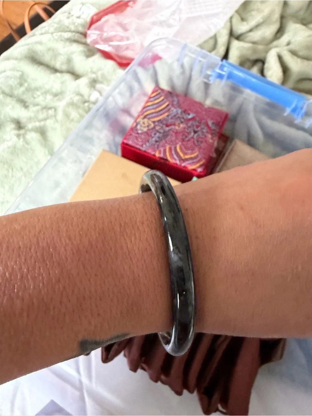 Dark Gray Marble Jade Bangle Bracelet - Women Accessories
